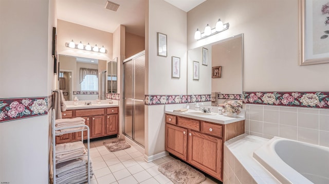 50 Derby Dr, Galloway Township, NJ 08205 - full bathroom featuring tile patterned flooring, two vanities, a bath, and a shower stall