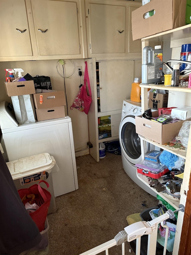 6301 Roberts Ave, Mays Landing, NJ 08330 - washroom featuring carpet flooring, washer / dryer, and cabinet space