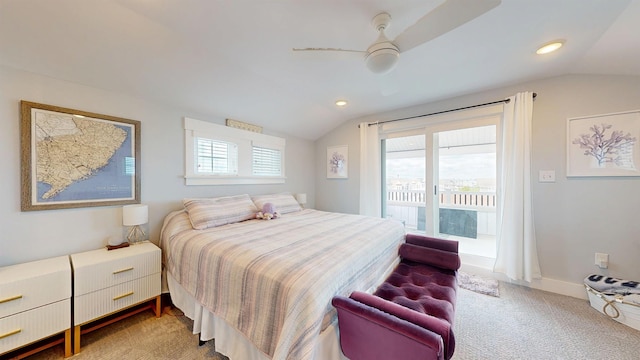 305 15th St, Ocean City, NJ 08226 - bedroom featuring vaulted ceiling, access to outside, light colored carpet, a ceiling fan, and recessed lighting