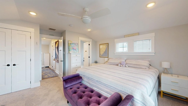 305 15th St, Ocean City, NJ 08226 - bedroom with carpet, lofted ceiling, recessed lighting, a closet, and ceiling fan