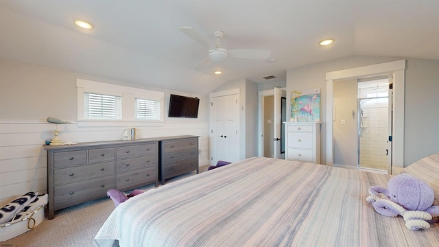 305 15th St, Ocean City, NJ 08226 - bedroom with lofted ceiling, recessed lighting, and a ceiling fan