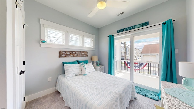 305 15th St, Ocean City, NJ 08226 - carpeted bedroom with baseboards, access to outside, and ceiling fan