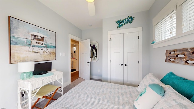 305 15th St, Ocean City, NJ 08226 - bedroom with a closet, a ceiling fan, and baseboards