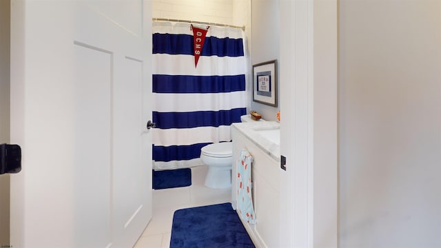 305 15th St, Ocean City, NJ 08226 - bathroom with toilet, vanity, tile patterned flooring, and a shower with curtain