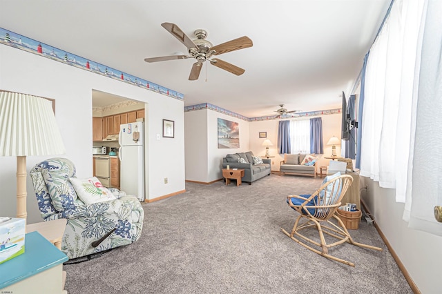 510 Lafayette Blvd, Brigantine, NJ 08203 - living room featuring ceiling fan, light colored carpet, and baseboards
