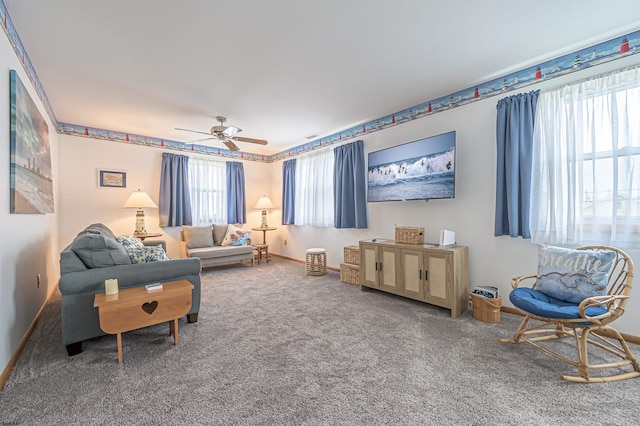 510 Lafayette Blvd, Brigantine, NJ 08203 - living room with carpet flooring, ceiling fan, and baseboards