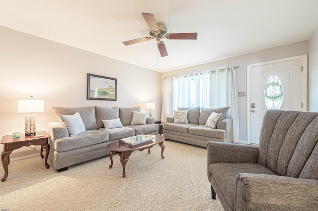 510 Lafayette Blvd, Brigantine, NJ 08203 - living room featuring plenty of natural light, a ceiling fan, baseboards, and light carpet