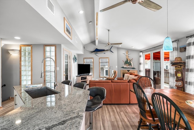 36 S Inlet Dr Unit 2, Ocean City, NJ 08226 - kitchen featuring a sink, ceiling fan, light wood finished floors, and recessed lighting