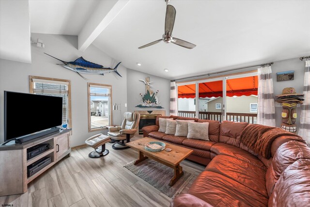36 S Inlet Dr Unit 2, Ocean City, NJ 08226 - living area with ceiling fan, light wood-style floors, a glass covered fireplace, and recessed lighting