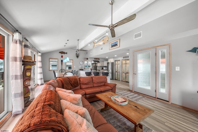 36 S Inlet Dr Unit 2, Ocean City, NJ 08226 - living room featuring ceiling fan, lofted ceiling, and light wood finished floors