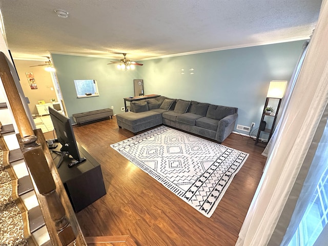 160 Rumson Dr Unit 1053, Galloway Township, NJ 08205 - living room with ceiling fan, crown molding, wood finished floors, and a textured ceiling