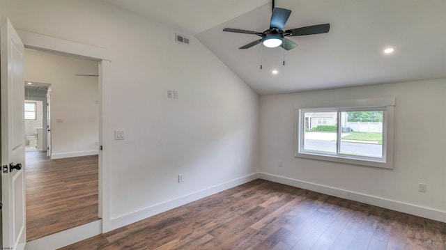 310 Joseph Ave, Linwood, NJ 08221 - empty room with healthy amount of natural light, vaulted ceiling, wood finished floors, baseboards, and ceiling fan