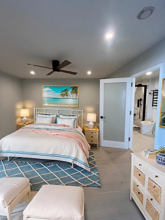 5000 Boardwalk Unit 1617-1616, Ventnor, NJ 08406 - bedroom with recessed lighting, a ceiling fan, and ensuite bath