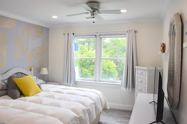 305 Battersea Rd Unit 2, Ocean City, NJ 08226 - bedroom featuring crown molding, light wood finished floors, baseboards, recessed lighting, and a ceiling fan