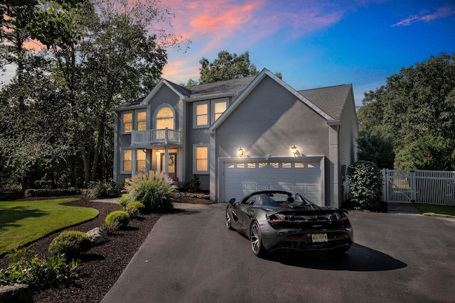 515 Bella Ct, Galloway Township, NJ 08205 - colonial home featuring driveway, a balcony, a gate, and an attached garage