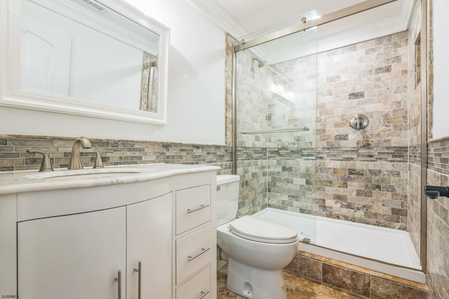 515 Bella Ct, Galloway Township, NJ 08205 - full bathroom featuring tile walls, vanity, a shower stall, and toilet