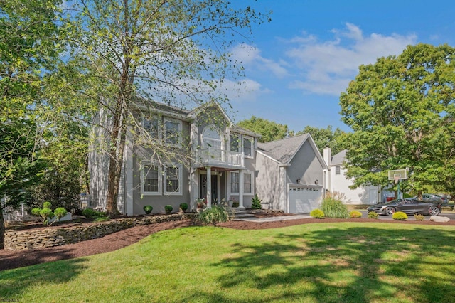 515 Bella Ct, Galloway Township, NJ 08205 - view of front of property featuring a balcony, a front lawn, and a garage