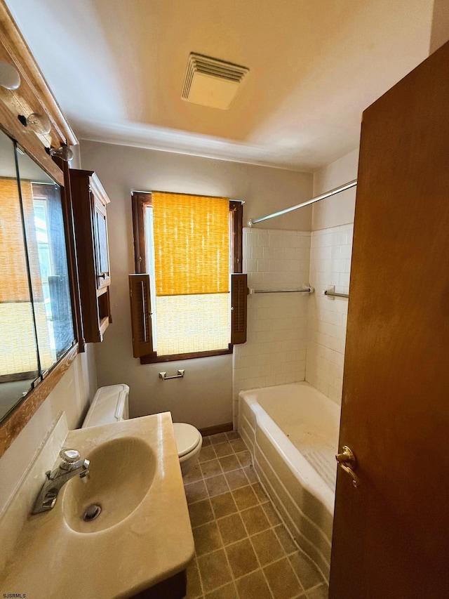 4 E Finley Rd, Upper Deerfield Township, NJ 08302 - bathroom featuring toilet, shower / bathtub combination, vanity, and tile patterned floors
