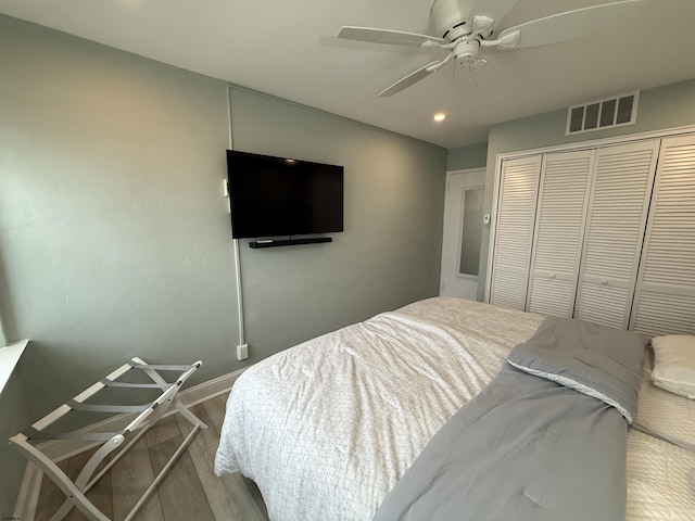 101 S Raleigh Ave Unit 733, Atlantic City, NJ 08401 - bedroom featuring wood finished floors, a closet, baseboards, ceiling fan, and recessed lighting