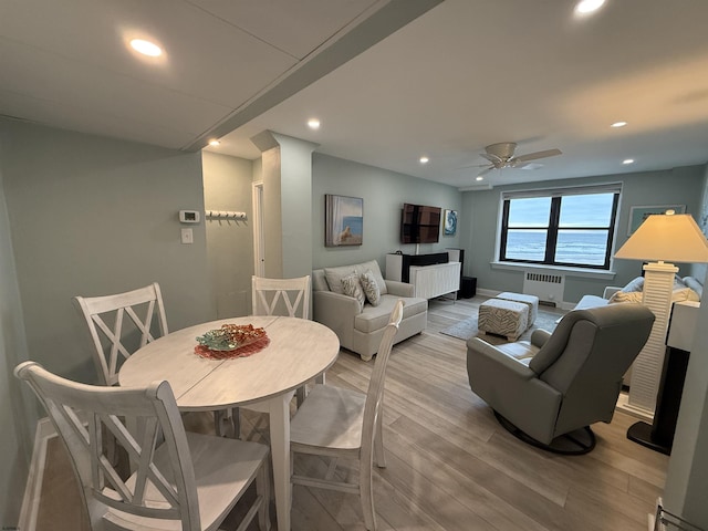 101 S Raleigh Ave Unit 733, Atlantic City, NJ 08401 - dining area with ceiling fan, radiator, light wood-style floors, recessed lighting, and baseboards