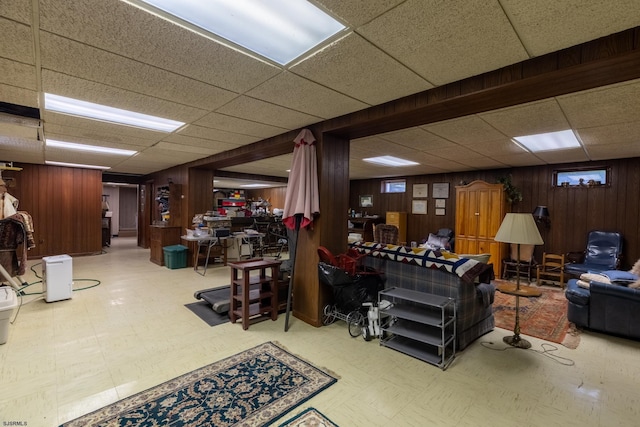 71 Zion Rd, Egg Harbor Township, NJ 08234 - misc room featuring tile patterned floors, a drop ceiling, and wood walls