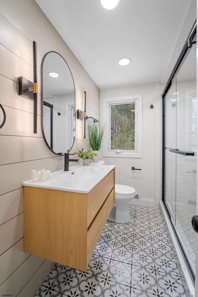 118 Colwick Dr, Somers Point, NJ 08244 - full bath with vanity, toilet, a shower stall, and tile patterned floors