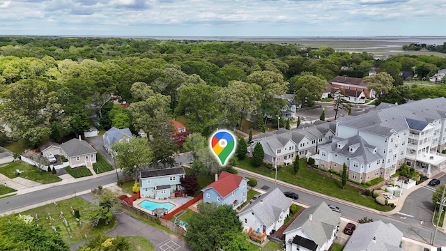 27 School St, Absecon, NJ 08201 - aerial perspective of suburban area with a heavily wooded area and a pool area