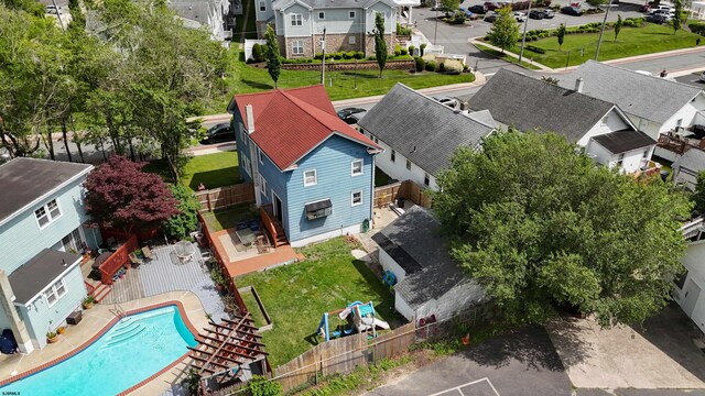27 School St, Absecon, NJ 08201 - aerial perspective of suburban area featuring a pool area