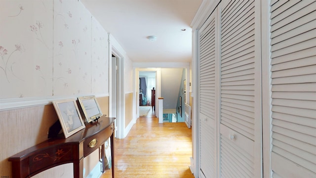 27 School St, Absecon, NJ 08201 - corridor featuring light wood-style floors and wallpapered walls