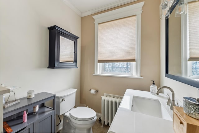 1 S Bartram Ave Unit 3, Atlantic City, NJ 08401 - half bathroom featuring radiator heating unit, vanity, toilet, ornamental molding, and tile patterned flooring