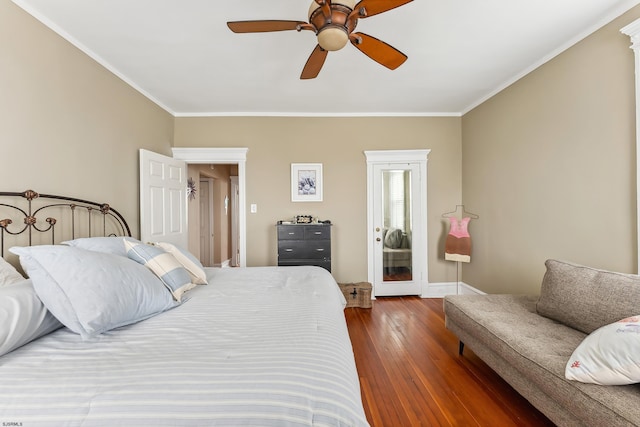 1 S Bartram Ave Unit 3, Atlantic City, NJ 08401 - bedroom featuring hardwood / wood-style floors, ornamental molding, baseboards, and a ceiling fan