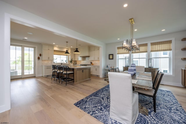 3708 Westminster Ln, Ocean City, NJ 08226 - dining area featuring a chandelier, light wood-style floors, recessed lighting, and baseboards