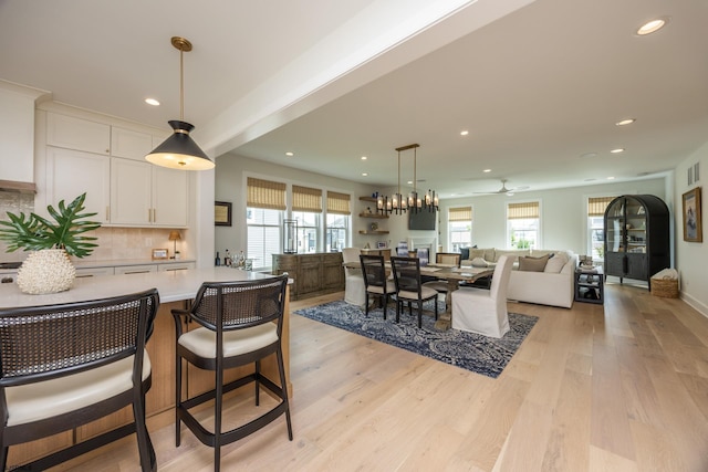 3708 Westminster Ln, Ocean City, NJ 08226 - dining space with light wood finished floors, recessed lighting, and a ceiling fan