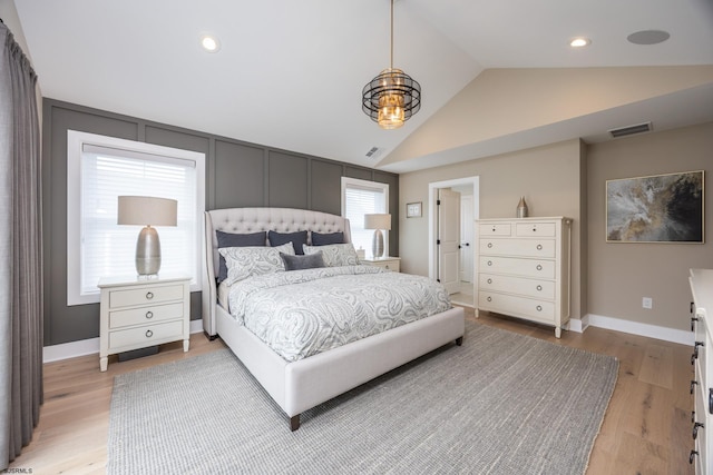 3708 Westminster Ln, Ocean City, NJ 08226 - bedroom featuring vaulted ceiling, baseboards, light wood-style floors, and recessed lighting