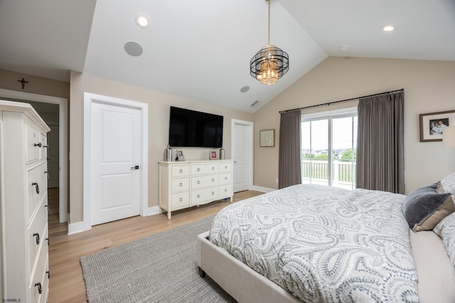 3708 Westminster Ln, Ocean City, NJ 08226 - bedroom with access to outside, vaulted ceiling, light wood-style floors, baseboards, and recessed lighting
