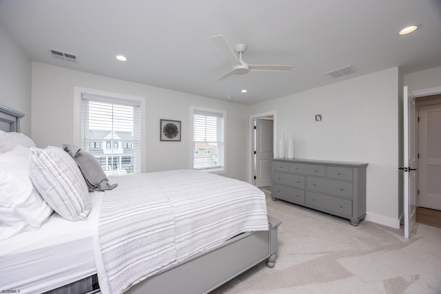 3708 Westminster Ln, Ocean City, NJ 08226 - bedroom with light colored carpet, recessed lighting, a ceiling fan, and baseboards