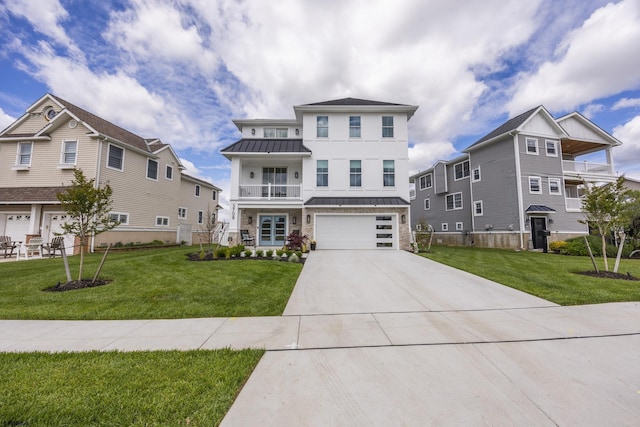 3708 Westminster Ln, Ocean City, NJ 08226 - view of front of home featuring a standing seam roof, driveway, metal roof, a front yard, and a garage