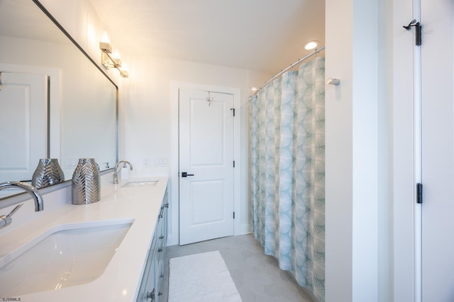 3708 Westminster Ln, Ocean City, NJ 08226 - bathroom featuring double vanity, recessed lighting, and curtained shower