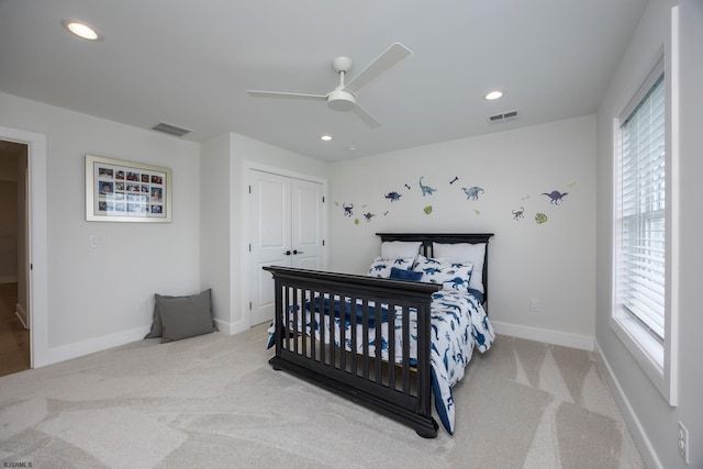 3708 Westminster Ln, Ocean City, NJ 08226 - carpeted bedroom with baseboards, multiple windows, recessed lighting, a ceiling fan, and a closet