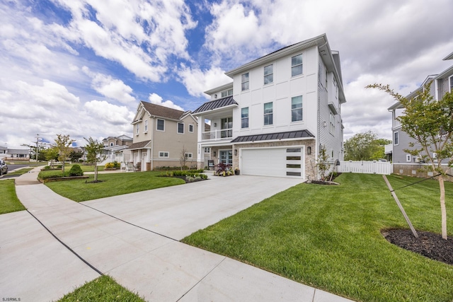 3708 Westminster Ln, Ocean City, NJ 08226 - view of front of property with a standing seam roof, a garage, driveway, a residential view, and stone siding