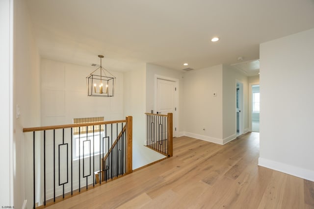 3708 Westminster Ln, Ocean City, NJ 08226 - hallway featuring an upstairs landing, attic access, a chandelier, baseboards, and recessed lighting