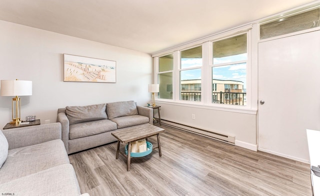 500 Bay Ave Unit 607S, Ocean City, NJ 08226 - living area with a baseboard radiator, light wood finished floors, and baseboards