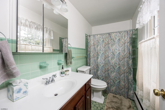 3065 N Rte 9, Ocean View, NJ 08230 - full bathroom with toilet, vanity, tile walls, a shower with curtain, and a wainscoted wall