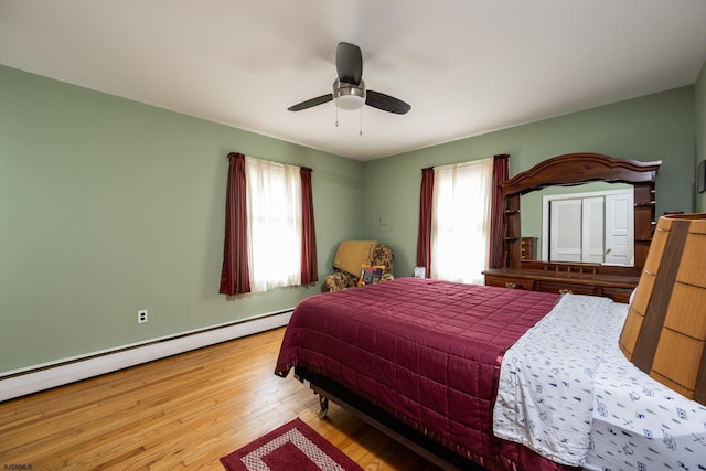 3065 N Rte 9, Ocean View, NJ 08230 - bedroom with wood finished floors, a ceiling fan, and a baseboard heating unit
