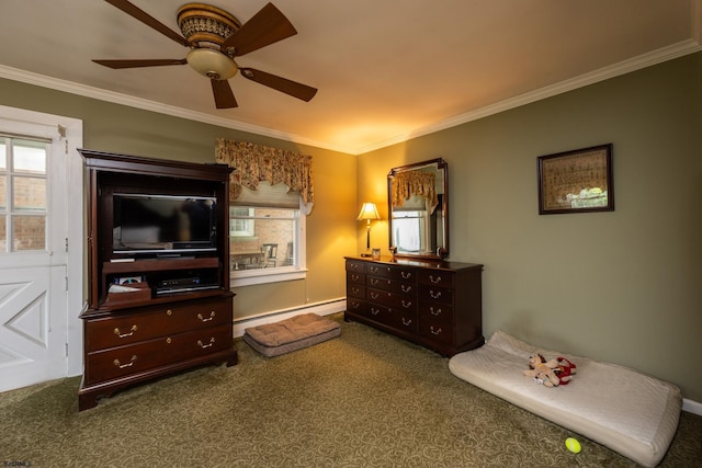 3065 N Rte 9, Ocean View, NJ 08230 - carpeted bedroom with a baseboard radiator, crown molding, and ceiling fan