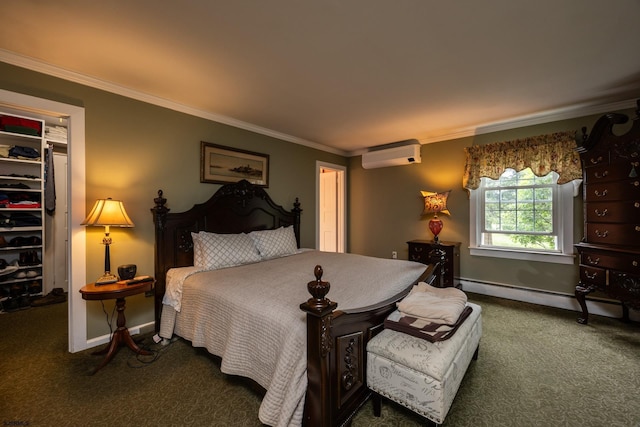 3065 N Rte 9, Ocean View, NJ 08230 - carpeted bedroom with a wall mounted AC, crown molding, a walk in closet, baseboards, and a closet