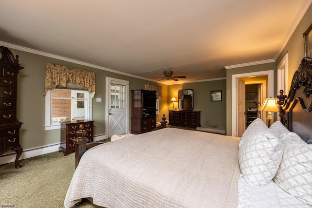 3065 N Rte 9, Ocean View, NJ 08230 - carpeted bedroom featuring ornamental molding, baseboards, baseboard heating, and ceiling fan