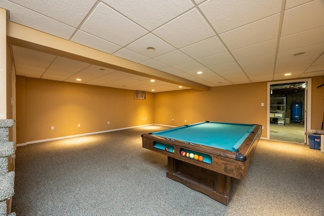 3065 N Rte 9, Ocean View, NJ 08230 - game room featuring carpet floors, pool table, baseboards, recessed lighting, and a paneled ceiling