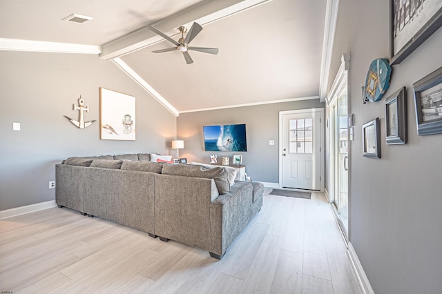 3 Schooner Cv Unit B, Brigantine, NJ 08203 - living area featuring a ceiling fan, light wood-style floors, baseboards, and crown molding