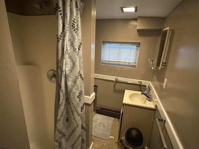 205 S Vermont Ave, Atlantic City, NJ 08401 - full bath with baseboard heating, vanity, and curtained shower